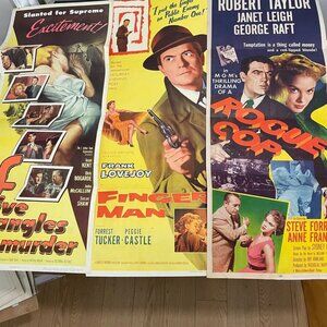 3 -1950's Illustrated Film Noir Movie Insert Posters 14" x 36"